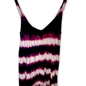 Ravina Purple Tie Dye V-Neck Empire Waist Boho Mini Dress Womens Large